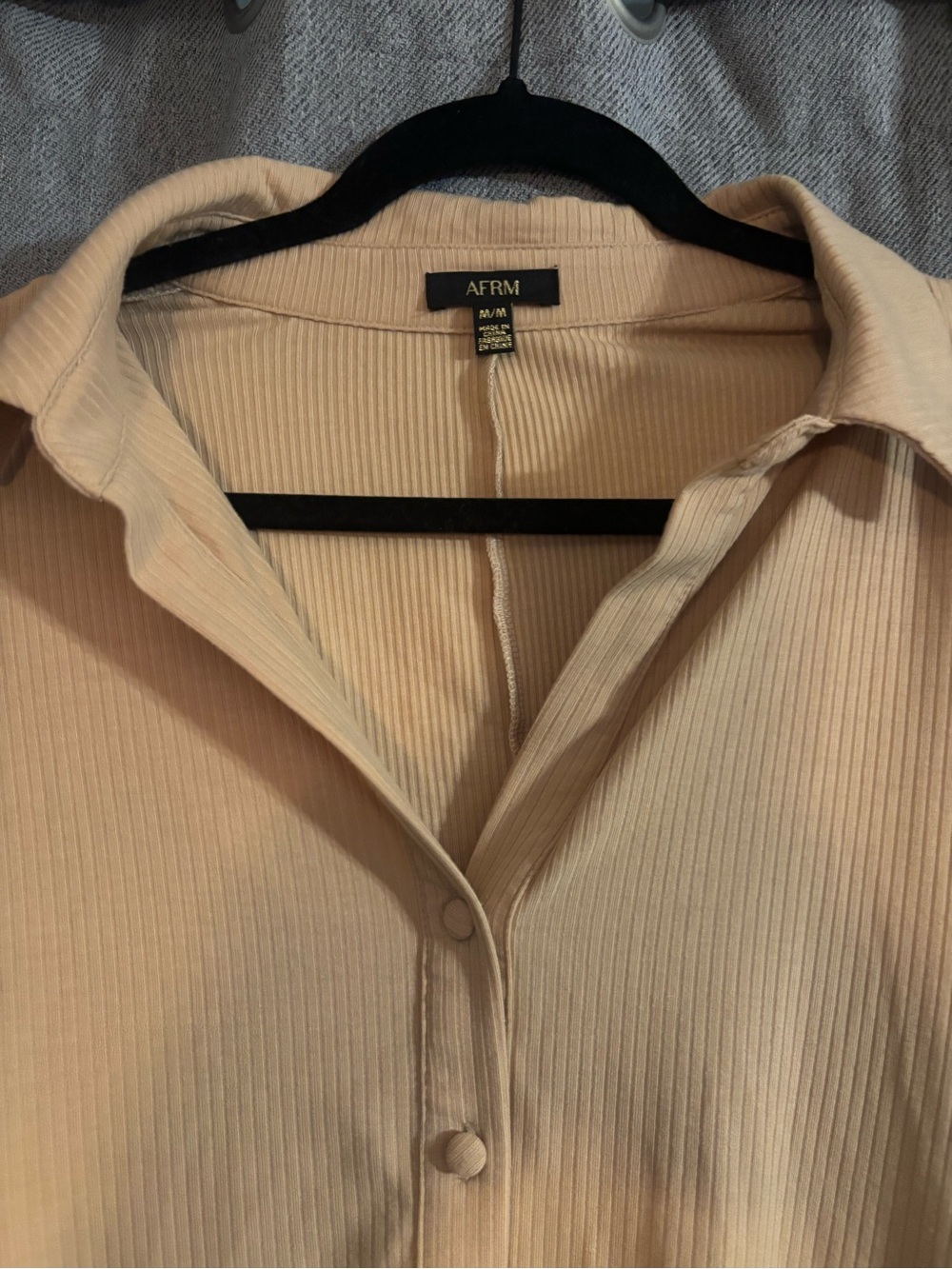 AFRM Beige Ribbed Button-Front Collared Shirt Dress - Picture 2 of 3